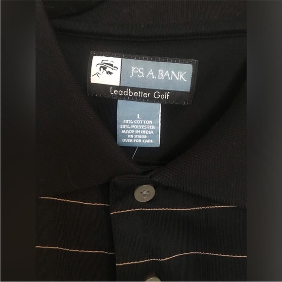New (NWT) Jos. A Bank David Leadbetter Performance Golf Black Striped Polo Large - Picture 2 of 4